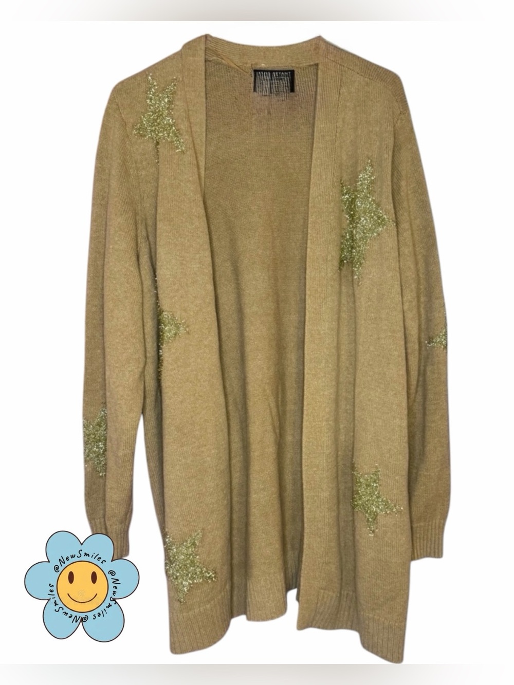 Lane Bryant ~Tan ~ Open Cardigan ~ Embellished ~ Metallic Shining Stars ~ Long
